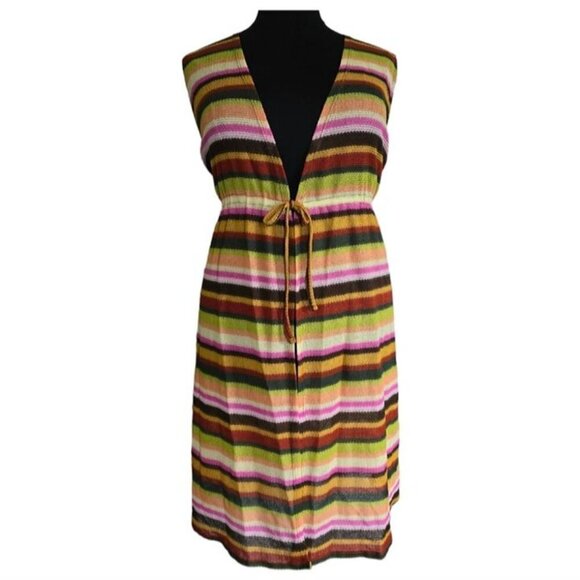 Cato Plus Striped Multicolor Duster Cardigan Vest Jacket Cover Up Swim Long 26W - Picture 2 of 7
